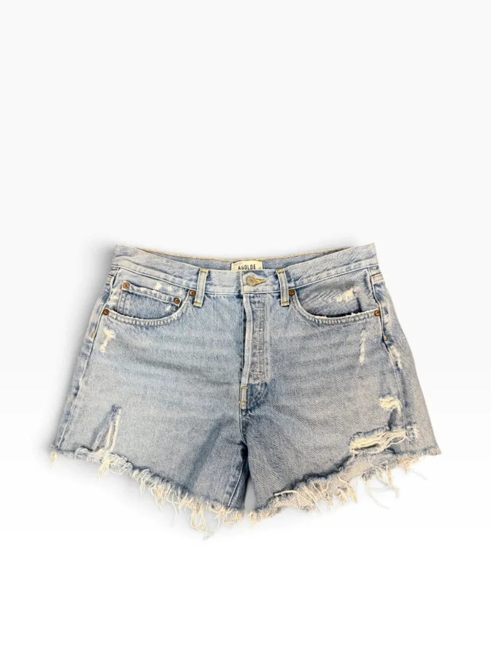 AGOLDE Parker Long Distressed Denim Cutoff Shorts – 29 – Light Wash- MSRP $148